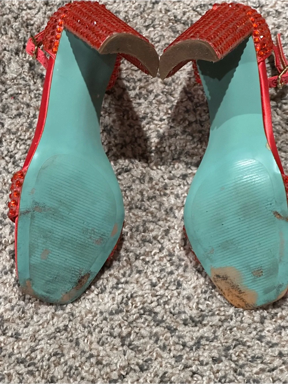 Betsey Johnson Red Crystal-Embellished Ankle-Strap Heels